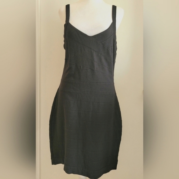Express Sleeveless Bandage Bodycon Dress Knee Length with Zip, Size Large, Black - Picture 2 of 14